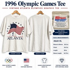 Vintage 1996 Atlanta Olympics T Shirt Hanes Heavyweight XL USA Flag Graphic picture