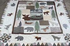 VTG PATCH MAGIC ($350)Patchwork Quilt Cabin WILDLIFE Appliqué Plaid Queen 87x95 picture
