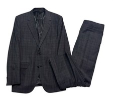 Byron British Style 52 42R 35x31 Gray Blue Plaid 2pc Pant Suit Flannel Wool picture