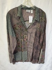 NWT VTG Chico's Design Floral Patchwork Sheer Button Up Shirt Women 3 XL FALL picture