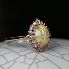 1.44ct Multicolor Mexican Fire Opal Halo Diamond Ring 14K Yellow Gold picture