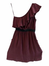 Gianni Bini One-Shoulder Ruffle Dress in Burgundy with Black Waist picture