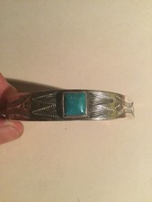 Vintage Navajo Sterling and Turquoise bracelet cuff bracelet with lovely pattern picture