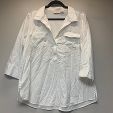 Chico's No-Iron Tunic Shirt Women Size 2 White Excellent 3/4 Sleeve 9851 picture