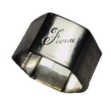 Early Arts & Crafts Style Sterling Silver Napkin Ring Mono FIONA Hexagonal 25.4g picture
