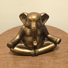 Rare Pier 1 Imports Meditating Yoga Elephant Golden/Bronze Ceramic Decor/Statue picture
