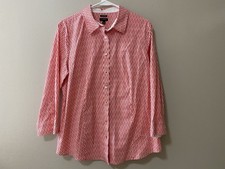 Talbots womens button up blouse shirt size 16 coral red long sleeve career picture