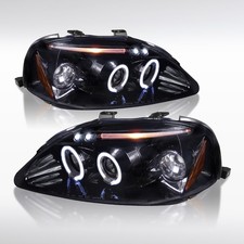 Fit 1999-2000 Honda Civic Smoke Black LED Halo Projector Headlights Lamps 99-00 picture