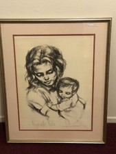 HYACINTHE KULLER PENCIL SIGNED LITHOGRAPH NUMBERED MOM AND CHILD picture