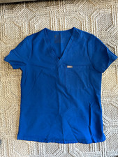 FIGS Women’s Medical Scrub Top V-Neck Short Sleeve Chest Pocket Blue Solid picture