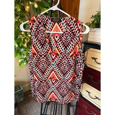 Renee C Womens Sleeveless Geometric Print V-Neck Blouse Top Size M - Made in USA picture