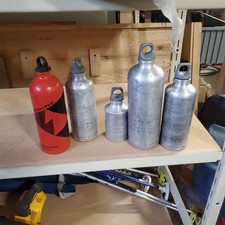 Five Vintage SIGG & MSR Aluminum Fuel Bottles Backpacking Switzerland Swiss picture