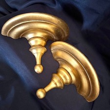Vintage (2) HOLLYWOOD REGENCY GILDED GOLD WOOD WALL SHELVES picture