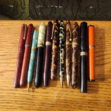 Vintage Mixed Lot 11 Piece Mechanical Fountain Pens / Pencils Gold Tone Marble picture