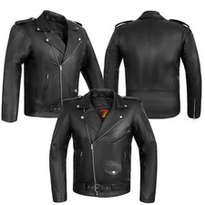 Men’s Motorcycle Biker Racer Brando Jacket 100% Genuine Cowhide Leather Jacket picture