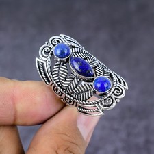 Natural Lapis Lazuli Gemstone Handmade 925 Sterling Silver Gift Ring Size 9 a152 picture
