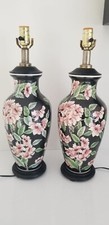 Beautiful Pair Of Black Ceramic Lamps w/ Flowers picture