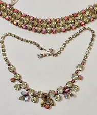 Vintage Signed Regency Vitrail Yellow Hyacinth AB Rhinestone Bracelet & Necklace picture