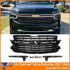 Fits 2021-2024 Chevrolet Tahoe Suburban Front Upper Grille Gloss Black & Chorme picture