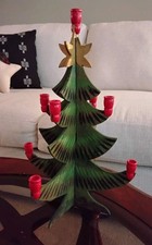 Vintage Swedish Wooden Christmas Tree Candle Holder Painted Folk Art 13” picture