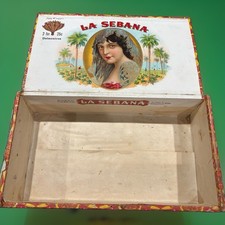 Antique La Sebana Delmonicos Claro Wood Cigar Box Worch Cigar Co Litho Art picture
