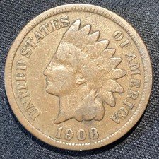 1908 USA Indian Head Cent Bronze Coin - VG (Very Good) condition picture