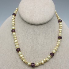 Vintage Pearl Necklace Sterling Clasp Purple Glass Beads Choker 15 Inch  picture