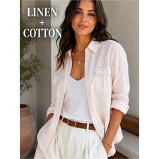 Banana Republic Soft Wash Linen Cotton Button-Down Shirt Blush Pink XL picture