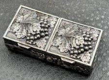 Vintage 800 Silver Repousse Grape Leaf Trinket Double Stamp Ring Pill Box picture