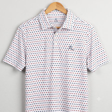 Rhoback The States Men Golf Polo Shirt White Classic Red USA Flag Size M picture