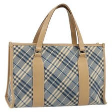 BURBERRY Nova Check Blue Label Hand Bag Canvas Blue Silver Auth 161356 picture