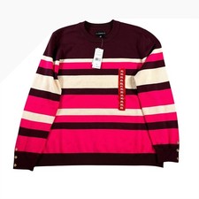 Rafaella Womens Stripe Sweater Winetasting Pink Crew Neck Long Sleeve NWT Sz XL picture