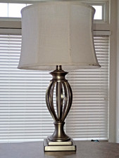 Hampton Bay Brushed Nickel Open Cage Table Lamp &White Textured Linen Drum Shade picture