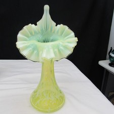 Fenton Topaz Opalescent Fern and Daisy JIP Tulip Vase GLOWS 1990's  M237 picture