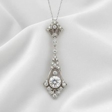 Vintage Art Deco Style Round Lab Created Diamond Engagement 925 Silver Pendant picture