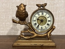 Rare Antique 1886 Ansonia Clock Co. “Warbler” Figural Gilt Bird Desk Clock picture