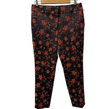 Loft Petites Marisa Black & Orange Floral Pattern Slim Ankle Pants Size 6P. NWT picture