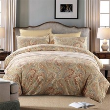 FREE DELIVERY | Brandream Paisley Duvet Cover King Size Gold - Cotton 3 Piece picture