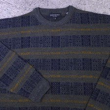 VTG Yves Saint Laurent Sweater Mens Medium Pullover Crew Neck YSL Geometric EUC picture