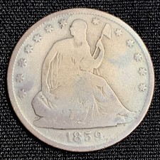1859 - O - Seated Liberty Half Dollar 50C Cents Coin Silver picture