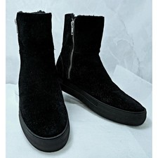J/Slides NYC Womens 9 Black Leather Faux Fur Lined Platform Zip Boots NEW picture