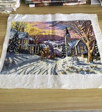 Handmade Completed Finished Cross Stitch Snow Scene 19''x 13'' Used picture