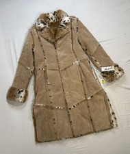 VTG Penny Lane 90s Leopard Lynx Suede Leather Fur Coat L Mob Wife Old Money NEW picture
