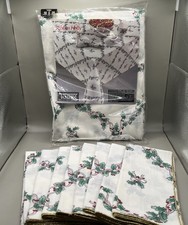 NWT Mikasa Ribbon Holly 60 X 86” Oval Cloth Tablecloth Set w/8 Matching Napkins picture
