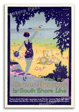 1920s Visit Dunes Beaches by Lake Michigan - Vintage Travel Poster - 20x30 picture