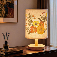 Artisan Crafted Floral Pressed Nightstand Lamp - Handmade Vintage Table Light wi picture
