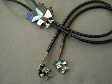 Native American Zuni John Lucio Workshop Multi-Stone Inlay Sterl Eagle Bolo Tie picture