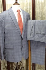Stafford Super Suit 46 R gray plaid wool blend 2 vent flat front no cuff y1j6* picture