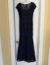 JS Collections Blue Mermaid Lace Long Formal Dress 2 Regular Cap Sleeve Lined picture