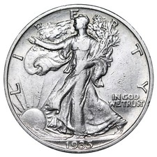 1935-S Walking Liberty SILVER Half Dollar In AU Condition picture